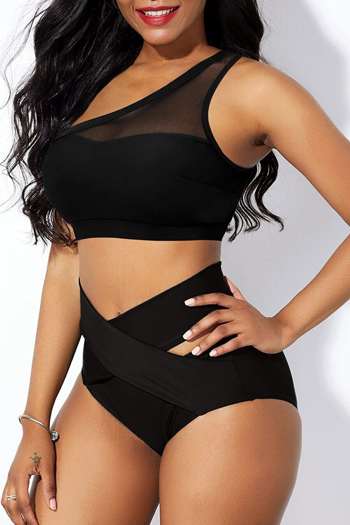 GLOWNİGHT  Kadını Siyah Yüksek Bel Tül Detaylı İç Çamaşır Takımı - Görsel 2