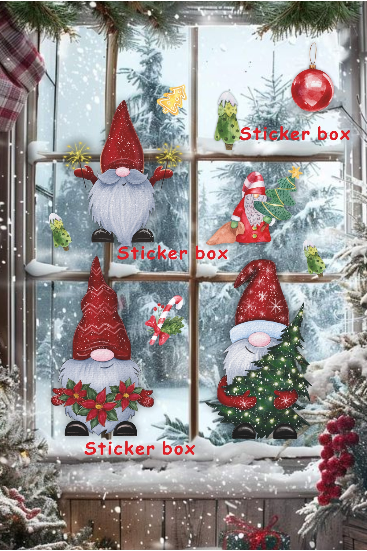 Think And Print Yılbaşı Süsü Kırmızı Şapkalı Yılbaşı Cüceleri Cam Duvar Sticker Seti Yılbaşı Süsü Yılbaşı Hediye fotoğrafı 5 (önizleme)