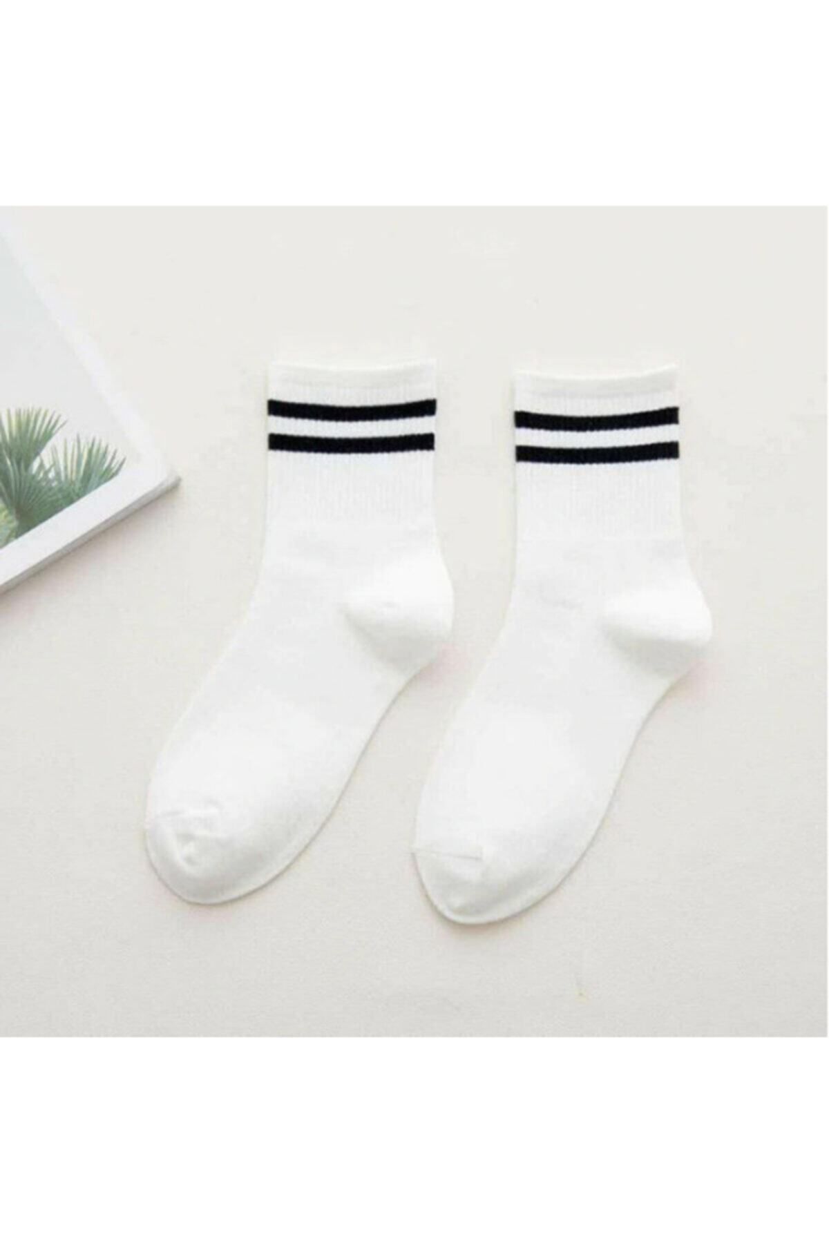 SİERNA Unisex 6'lı Karışık Renkli Çizgili Tenis Çorabı srn-004337