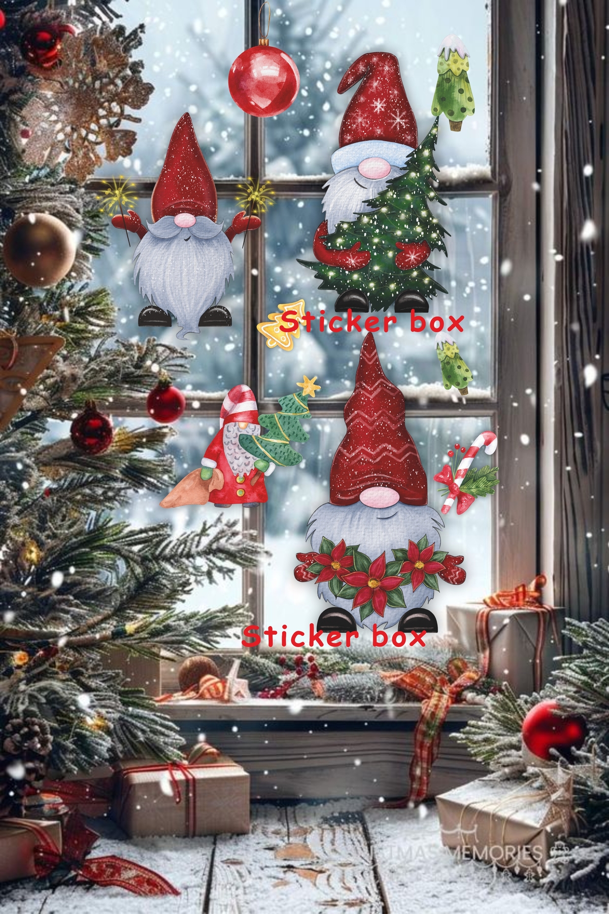 Think And Print Yılbaşı Süsü Kırmızı Şapkalı Yılbaşı Cüceleri Cam Duvar Sticker Seti Yılbaşı Süsü Yılbaşı Hediye fotoğrafı 4 (önizleme)