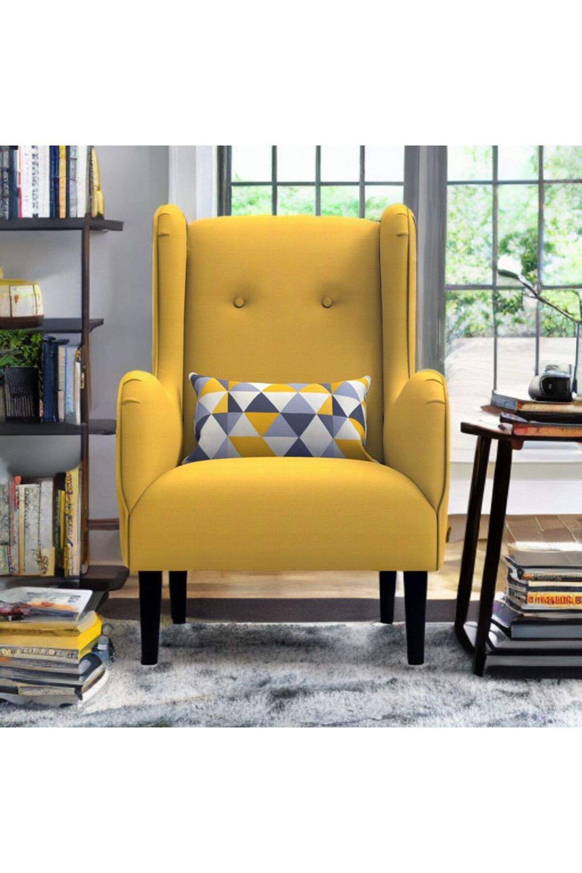 Oak House-Suede leather alternative chair size 85x82x115 cm - yellow 1