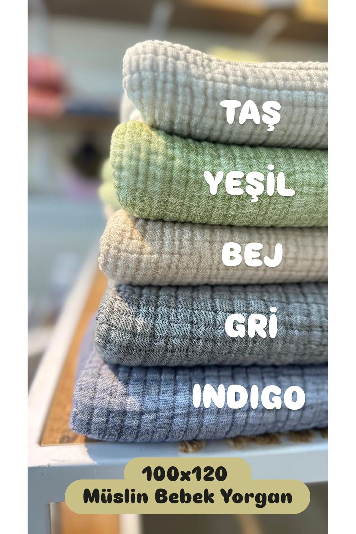 YASEMİNİNEVİ Bej Rengi Müslin Bebek Yorganı Müslin Bebek Yatak Örtüsü fotoğrafı 3 (önizleme)