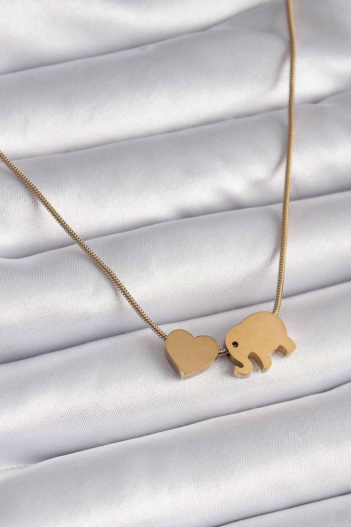 BirdoluSepet 316L Çelik Gold Renk Fil Kalp Figürlü Kadın Kolye