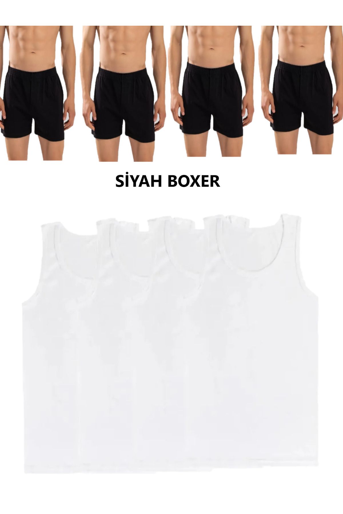 SİERNA 8'li Erkek Penye Havlu Bel Boxer ve Atlet (4 Atlet 4 boxer) -SR0001