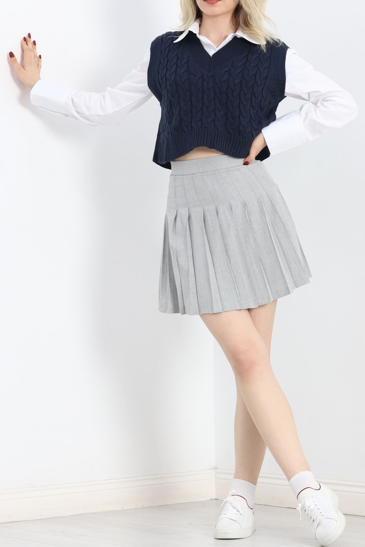 Moka Shopin-Gray Pleated Mokashopin Skirt - 5028.148 7