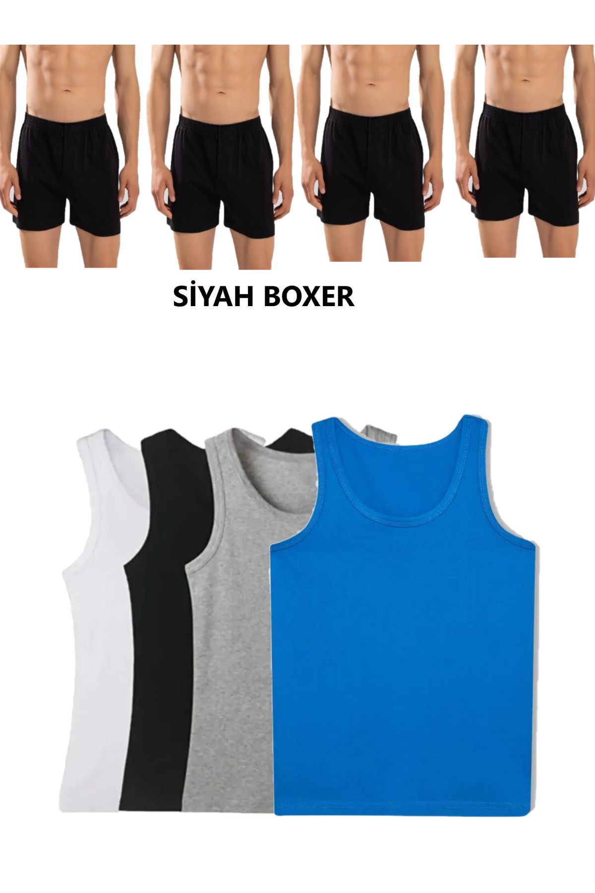 SİERNA 8'li Erkek Penye Havlu Bel Boxer ve Atlet (4 Atlet 4 boxer) -SR0001