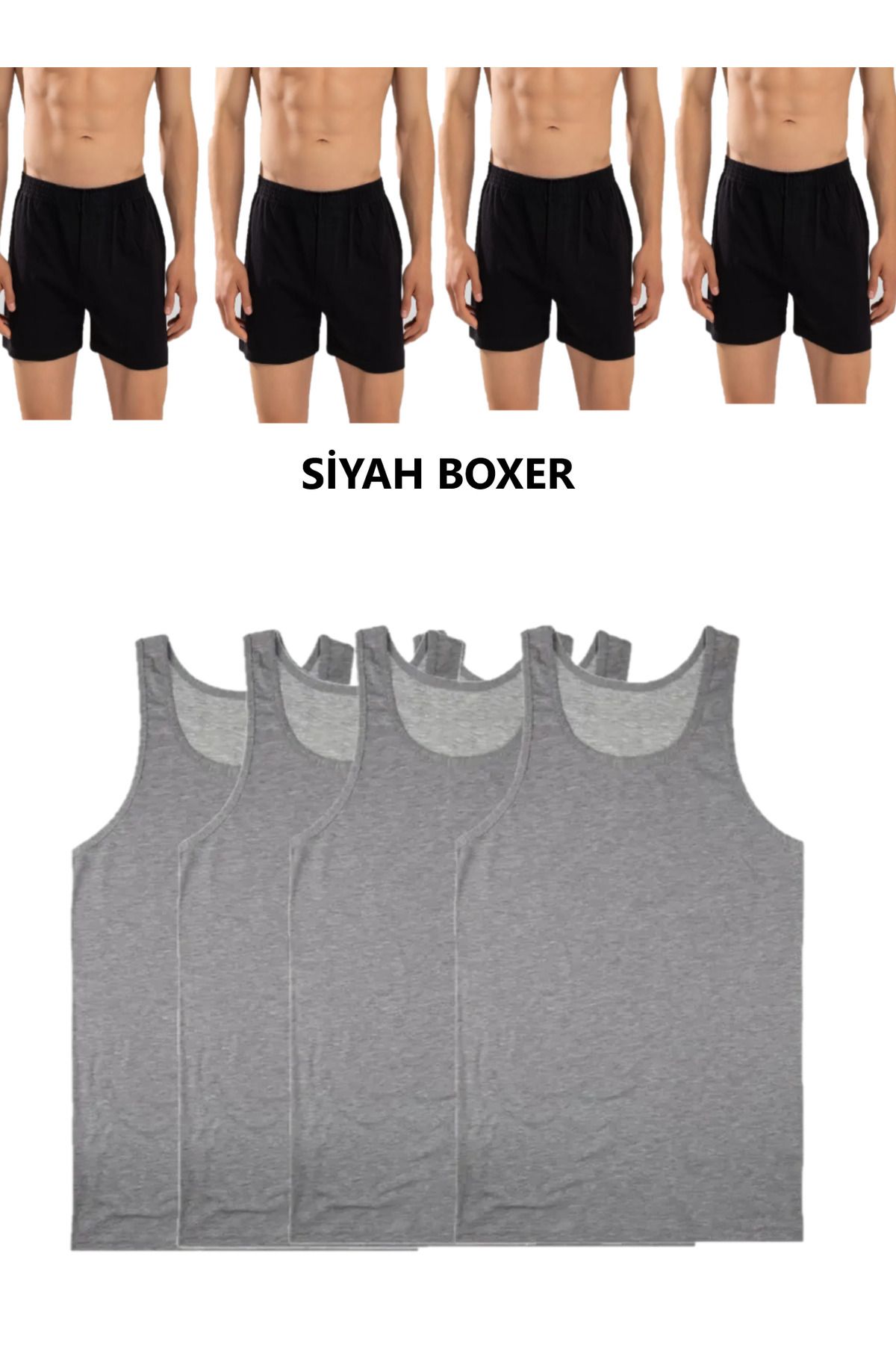 SİERNA 8'li Erkek Penye Havlu Bel Boxer ve Atlet (4 Atlet 4 boxer)