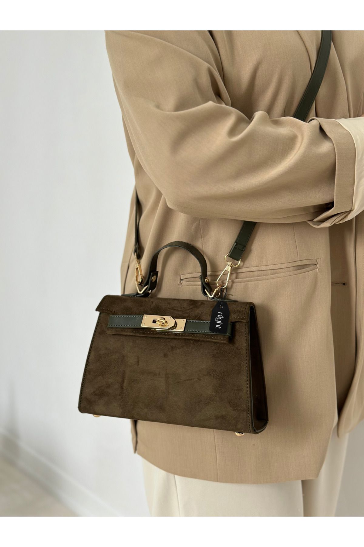 Night-Geantă de mână și de umăr pentru femei Natalie Model Suede Khaki 4