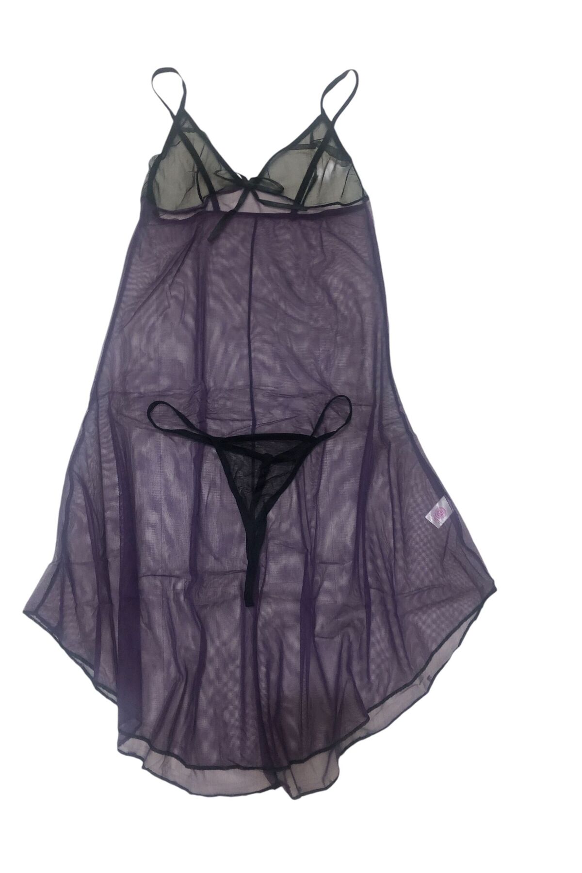 KUMSALDA İNCİ KADIN, MOR-SİYAH TÜL  ŞIK TRANSPARAN GECELİK