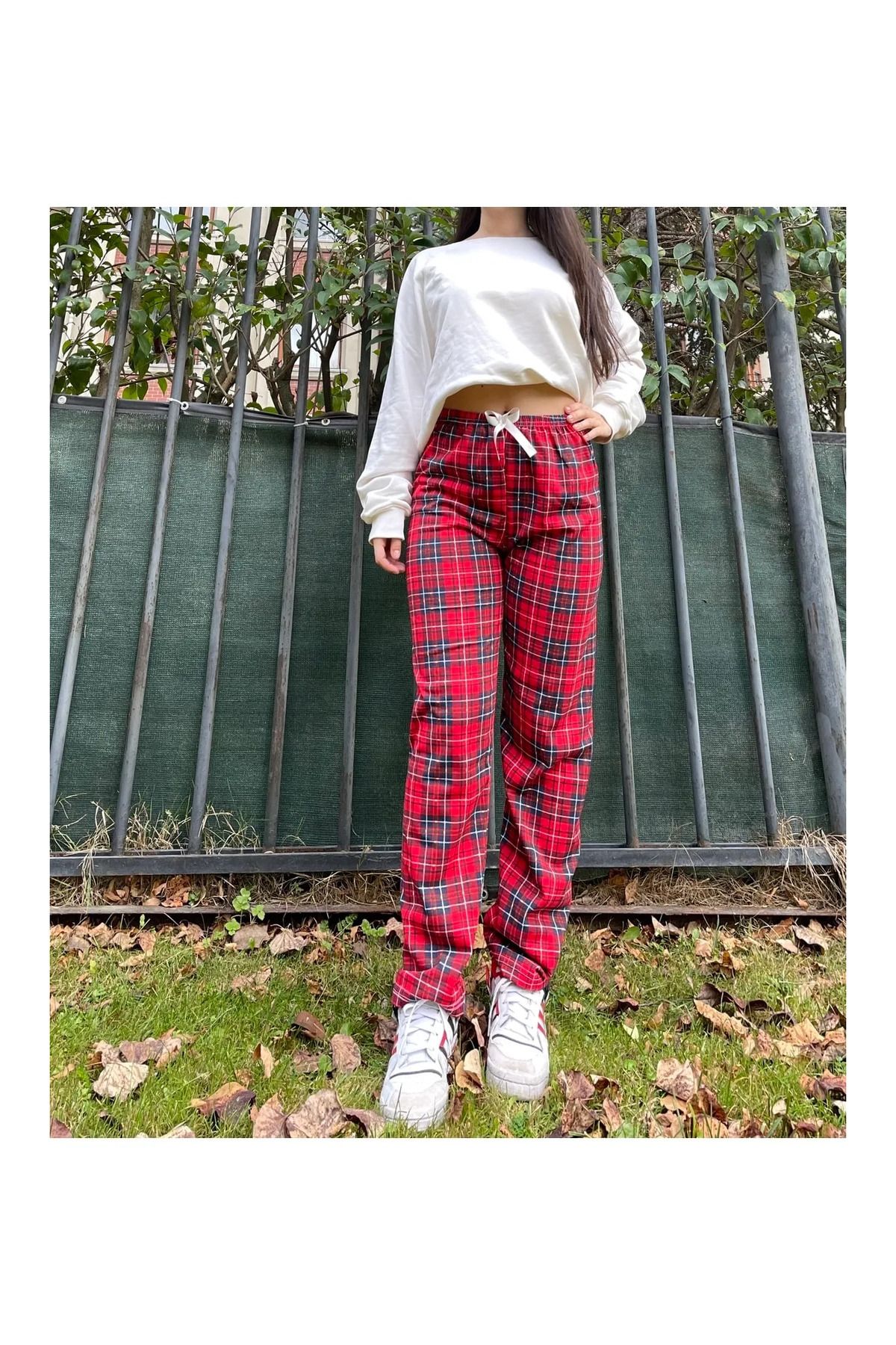 SİERNA Kurdeleli Ekose Kadın Pijama Altı srn-004274