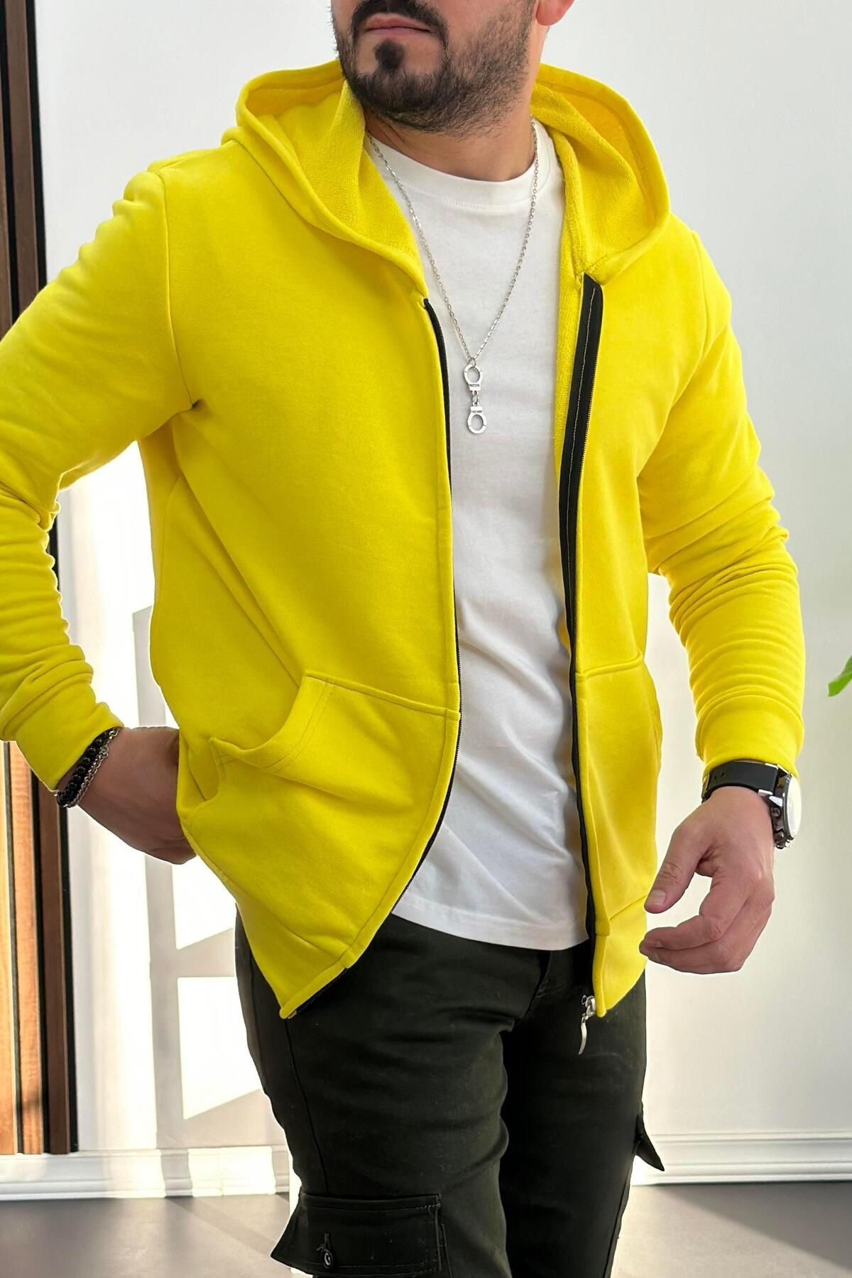 Edwox-Yellow Rasterless Hooded Cardigan - 3 Yarn Edw223 3