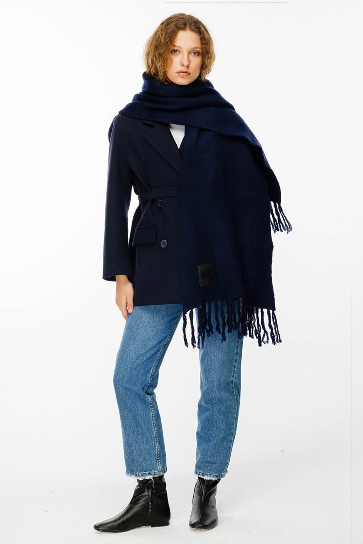 Hooopstore-Raised Navy Blue Scarf 5