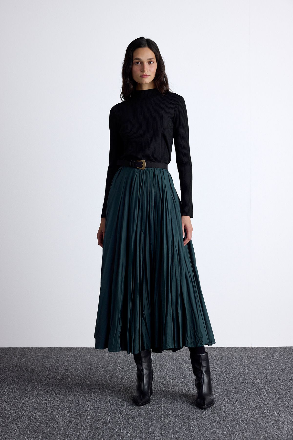 Manuka-Green Pleated Maxi Skirt 8