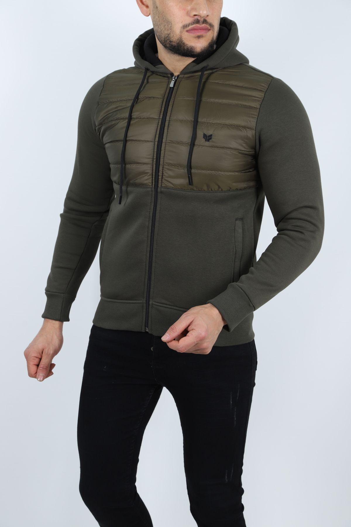 JAGER FABEL-Khaki Hooded Combed Cotton Quilted - 3 Thread Top 3