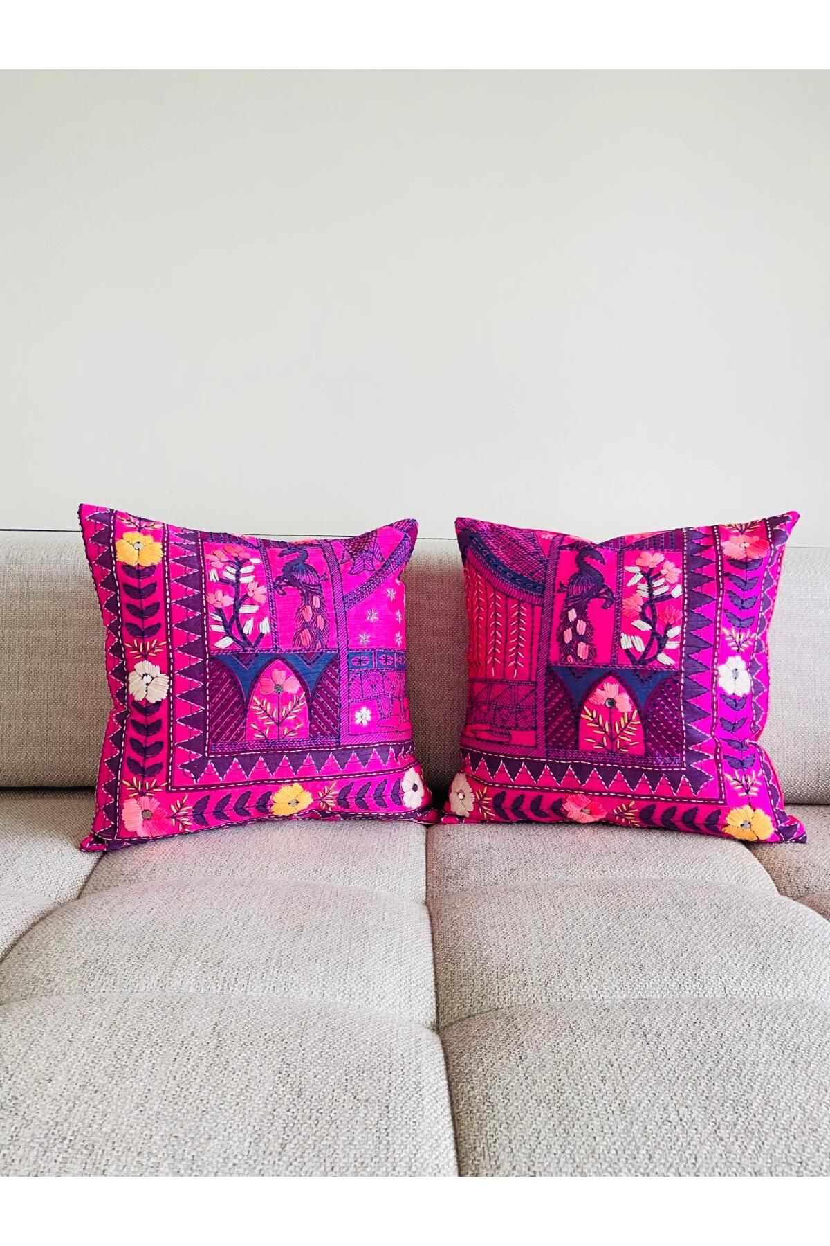 TheBohoHomeDecor-Pocahontas Decorative Throw Pillow - Original Indian Silk Set of 2 Pillowcases 1