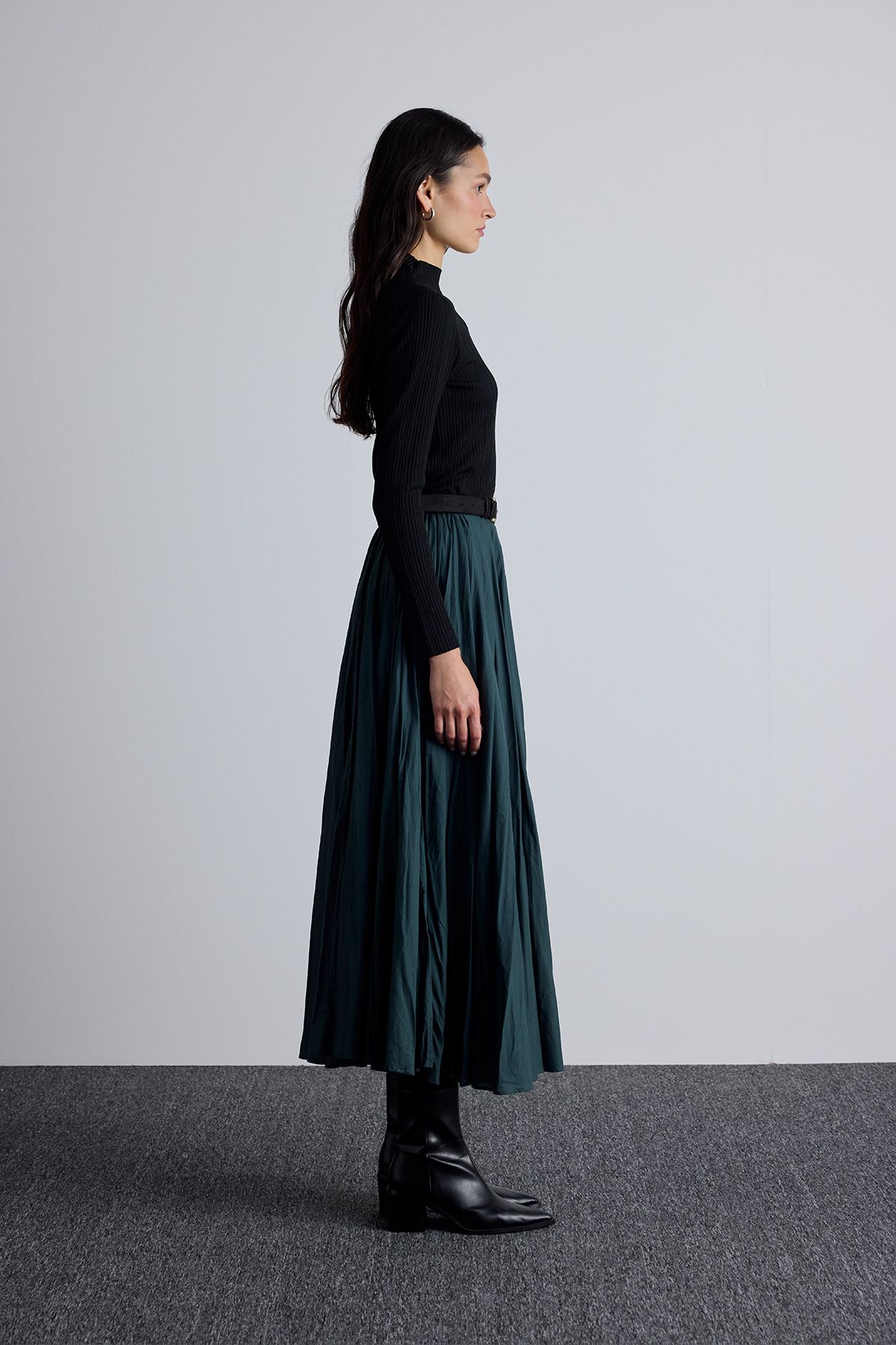 Manuka-Green Pleated Maxi Skirt 5