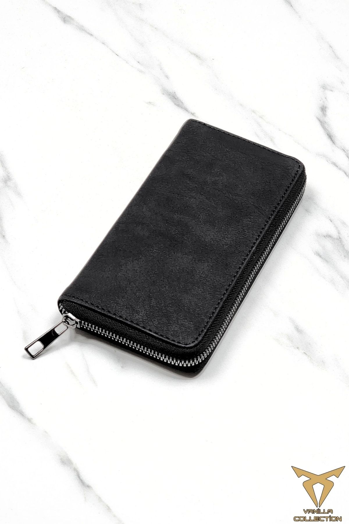 ANDİFLİ-Unisex Leather Portfolio Card Holder Long Wallet with Phone Compartment Crazy Black 2