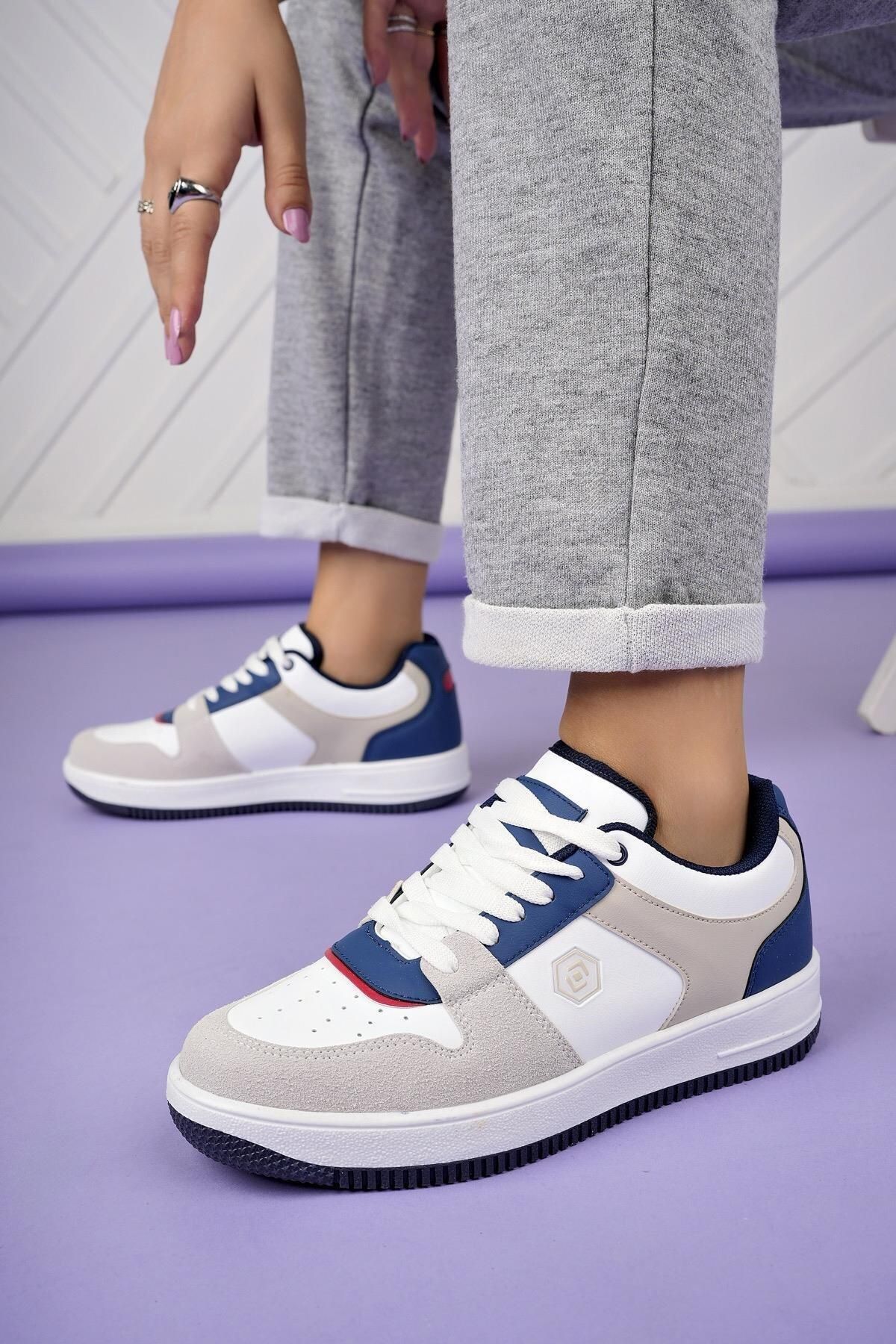stilfest Günlük Rahat Kalıp Bağcıklı Spor Ayakkabı Kadın Sneaker Beyaz