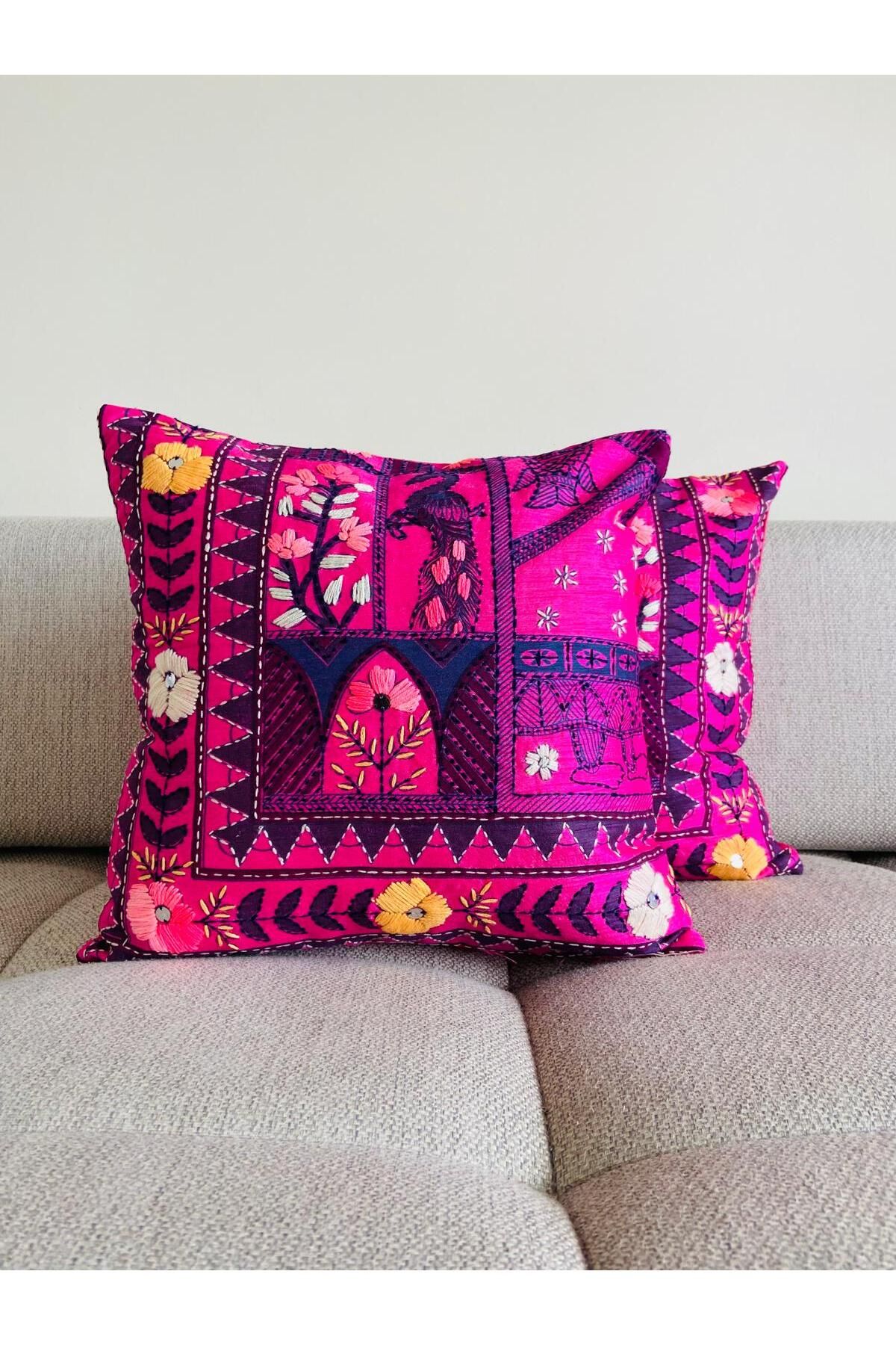 TheBohoHomeDecor-Pocahontas Decorative Throw Pillow - Original Indian Silk Set of 2 Pillowcases 2