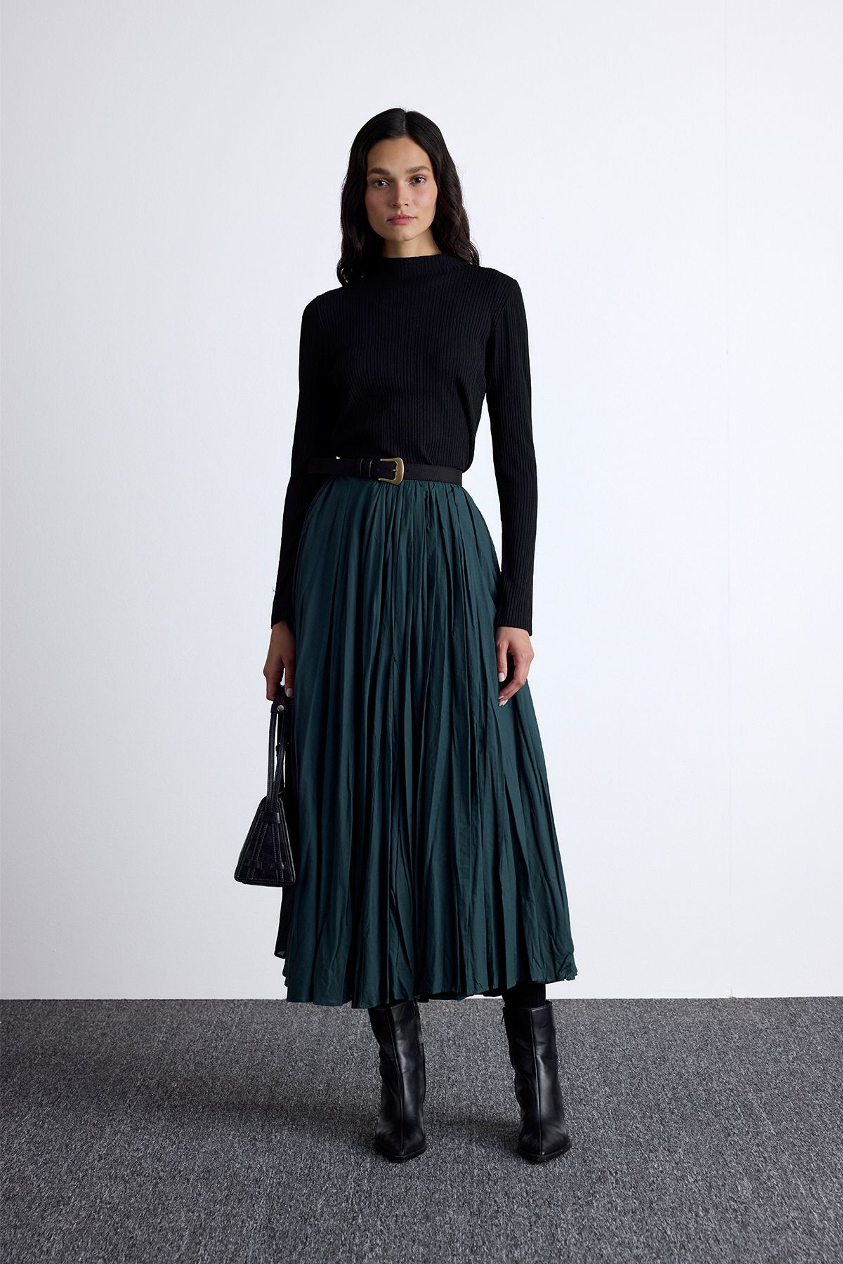 Manuka-Green Pleated Maxi Skirt 7