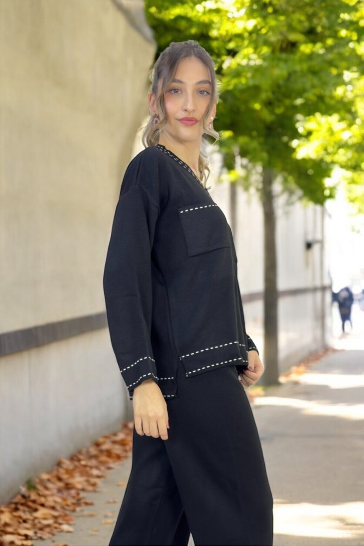 yagmurberen-Stitch Patterned 100% Acrylic V-Neck Bottom Top Kit Set 5