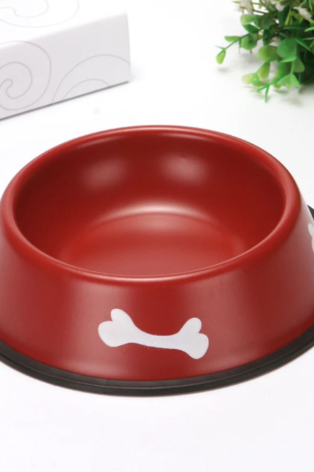 Greathings-16 cm Metal Cat |   Dog Food Bowl, Water Bowl, Bone Patterned Food and Water Bowl Red 2