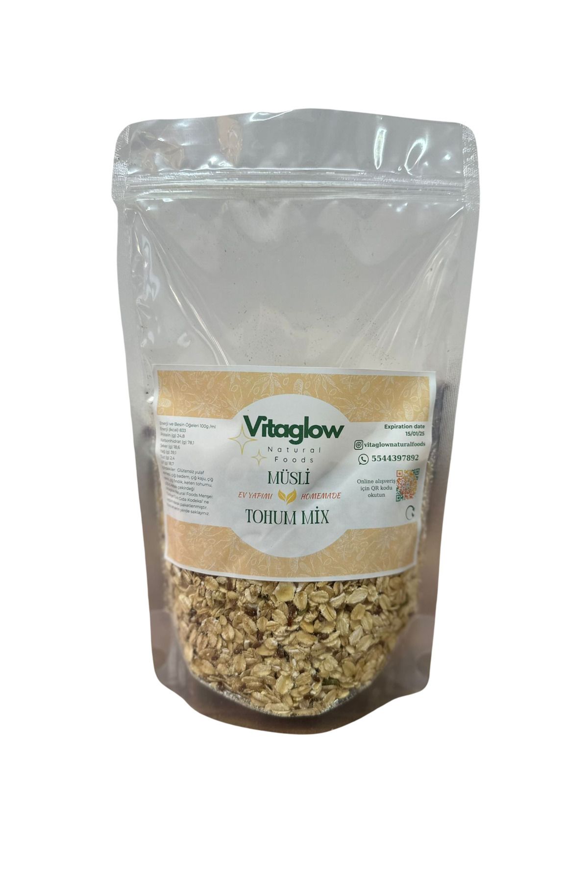 Vitaglow Müsli Tohum Mix (300 GR.) Katkısız , Sağlıklı Atıştırmalık Şeffaf Paket