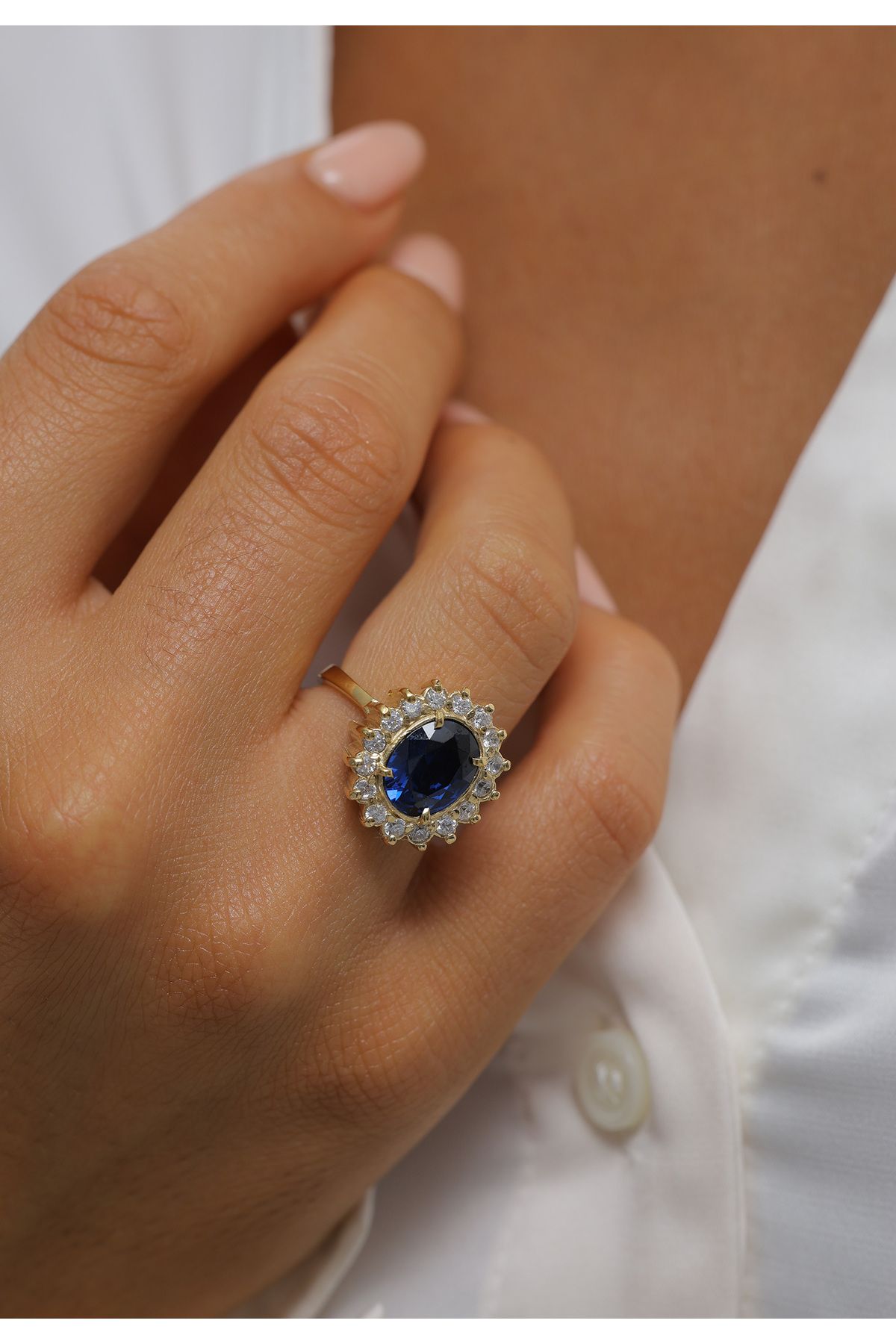 ELLI-Ring Damen Cocktail Royal mit synthetischem Saphir und Zirkonia in 925 Sterling Silber 4