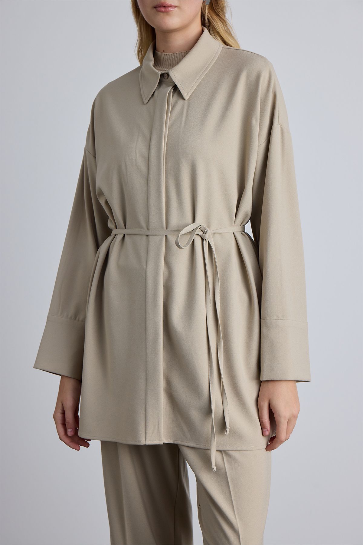 Manuka-Beige Colored Wide Collar Tunic 4