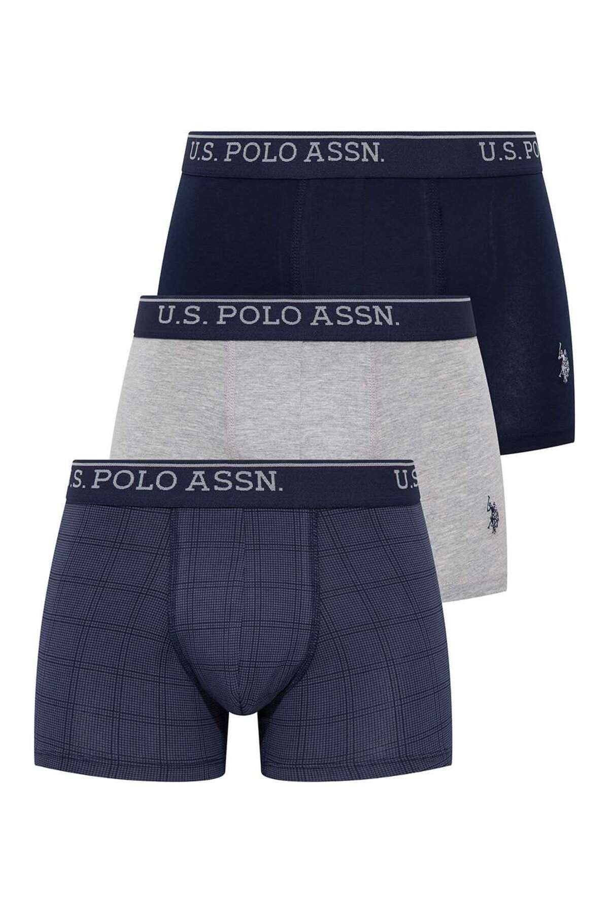 U.S. Polo Assn. Erkek Lacivert - Gri Melanj - Indigo 3 Lü Boxer