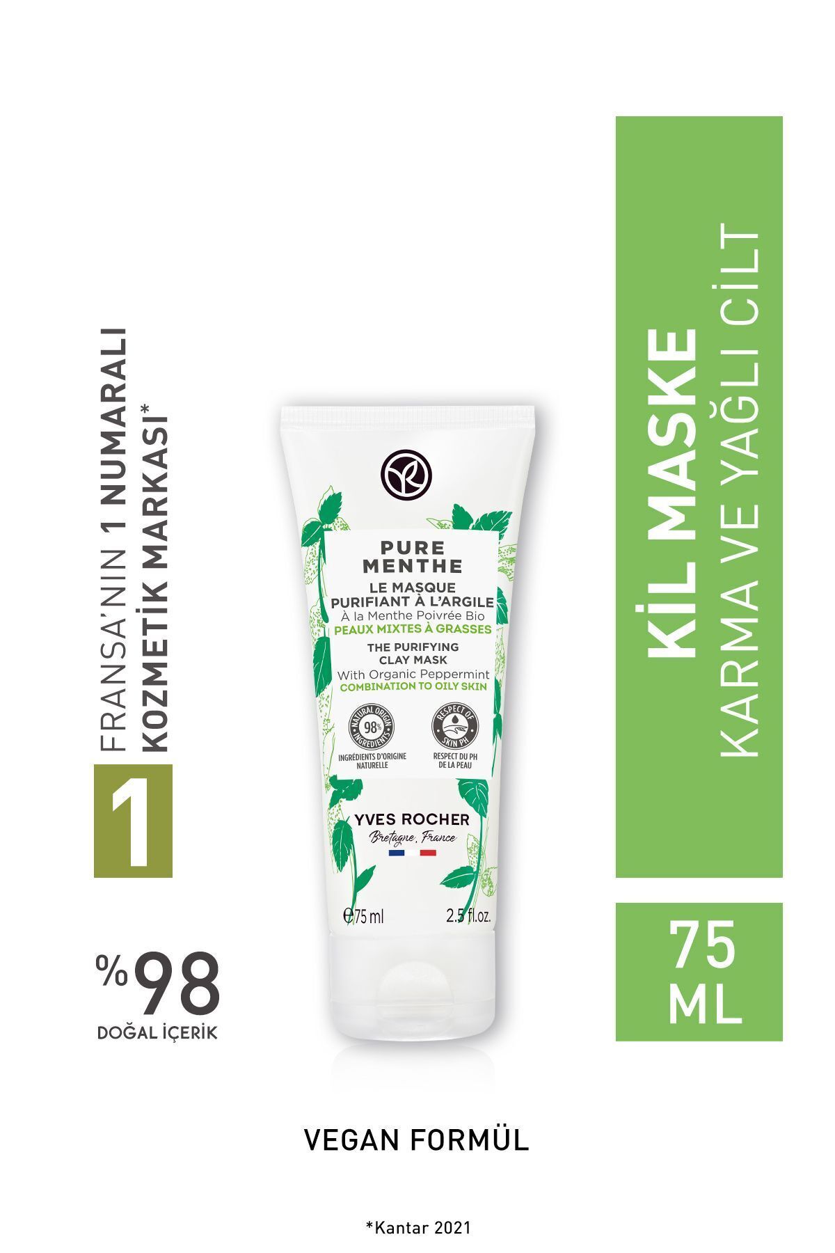 Yves Rocher Besleyici ferah dokuya sahiptir Pure Menthe Kil Maske-75 ml NATURAL B