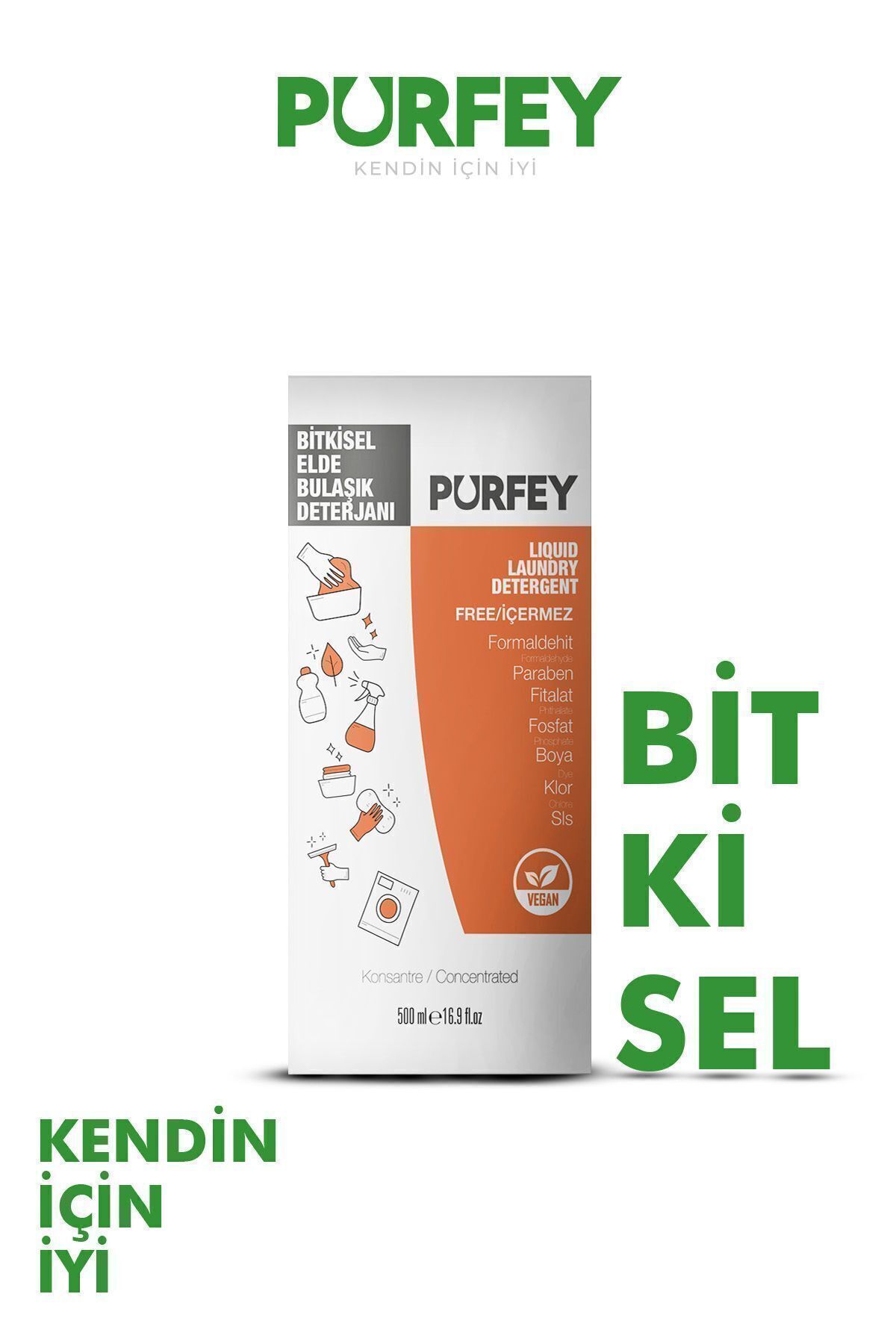 PURFEY Bitkisel Elde Bulaşık Yıkama Sıvı Deterjanı 500 ml