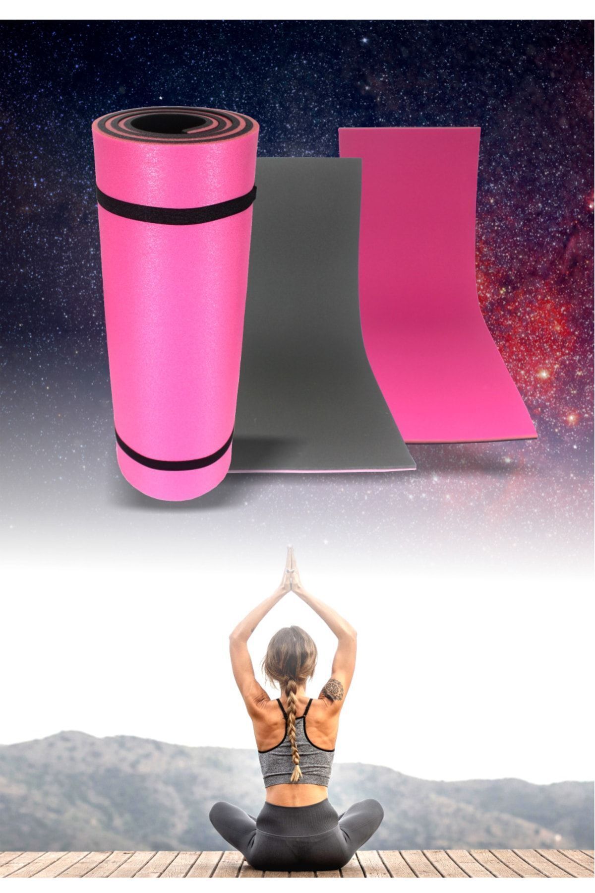 FoamStore 180x60cm Pembe-siyah Extra Rahat Plates Yoga Matı 15mm