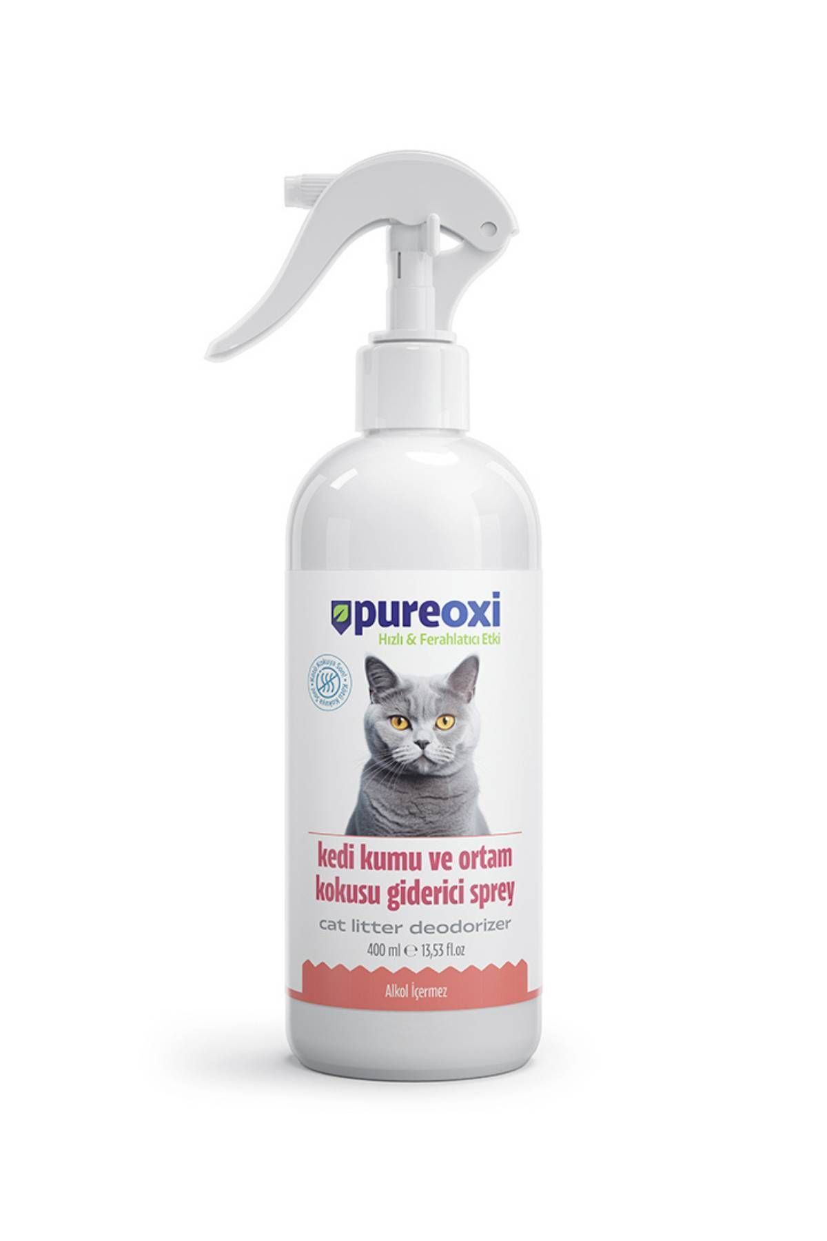 PureOxi Kedi Kumu Koku Giderici Sprey - 400 ml - Doğal ve Kokusuz HOCL Formüllü Koku Giderici Sprey