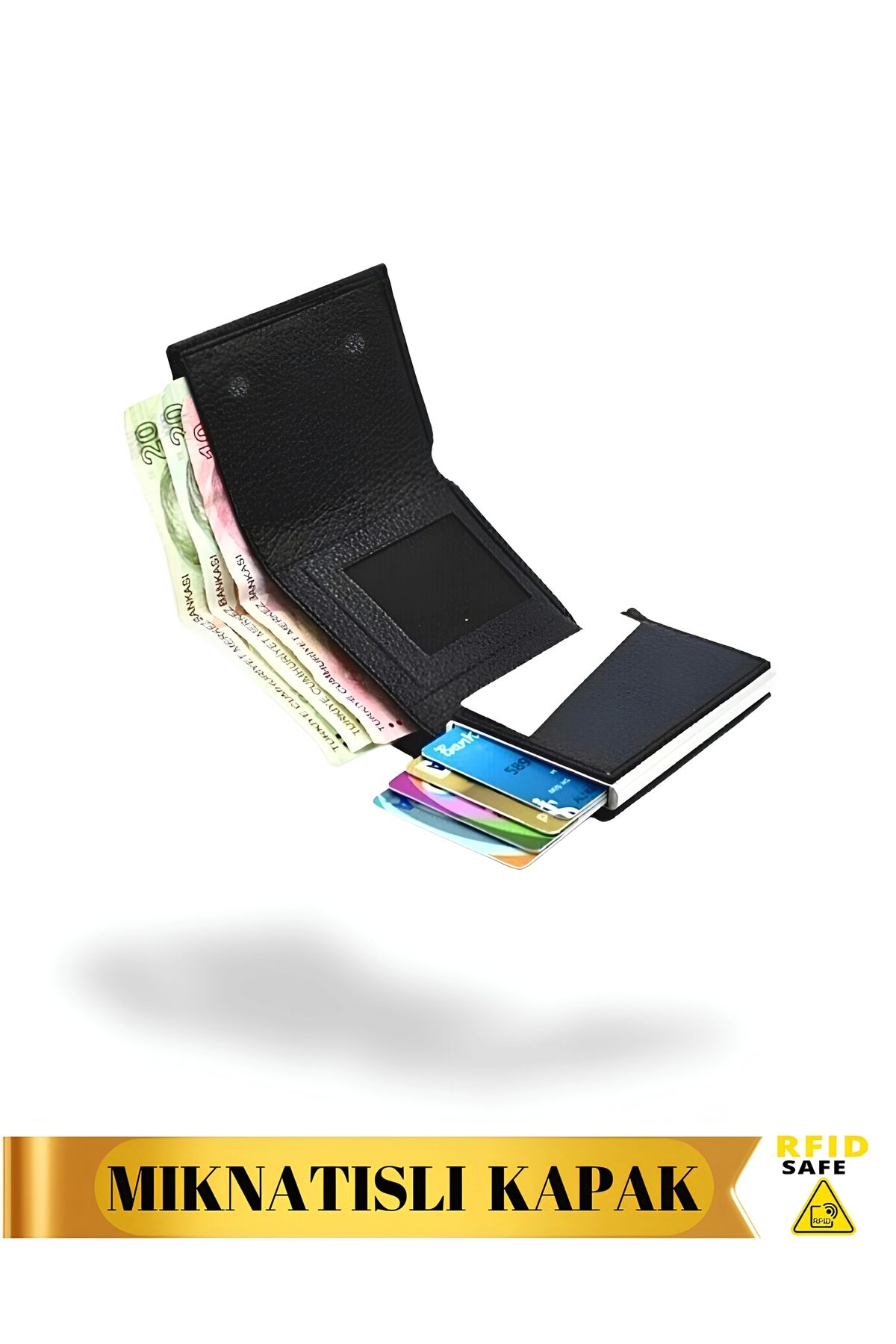 VANİLLA COLLECTİON-Unisex Vegan Leather - Cash Compartment, Mechanism Card Holder, Magnetic Closure, Black Wallet Portfolio 3