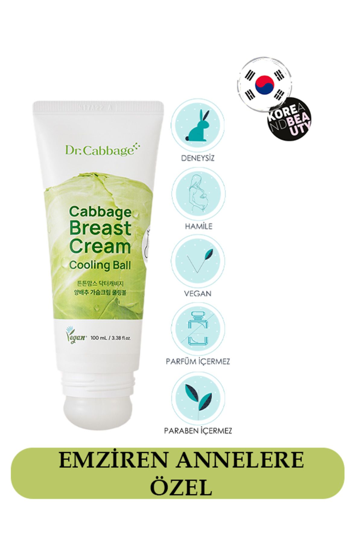 tntnmoms Dr.Cabbage Cabbage Breast Cream Cooling Ball Göğüs Soğutucu Emzirme Kremi Roller Uçlu 100ml