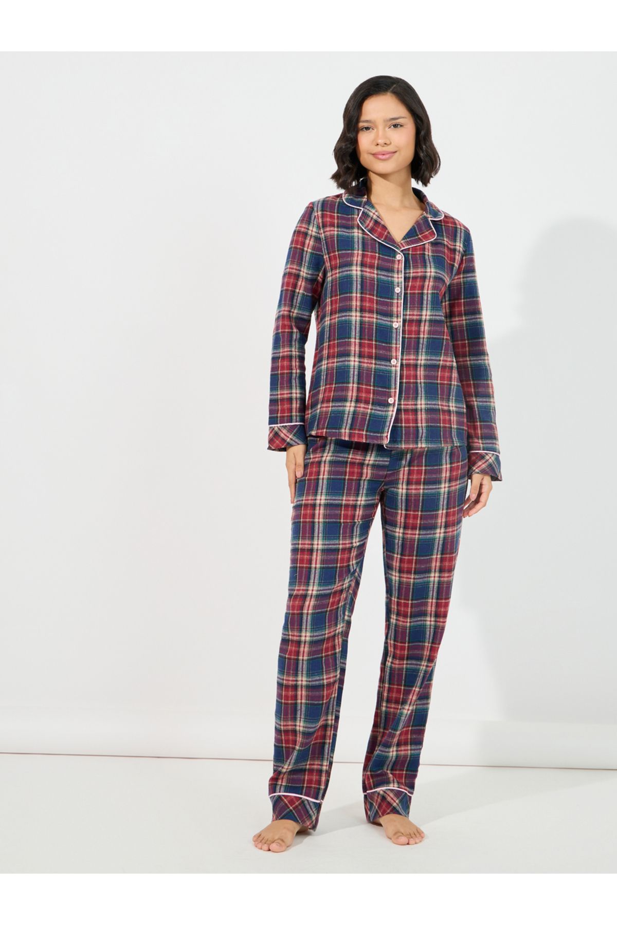 Styli-Checked Button Through Shirt & Pyjama Set 1