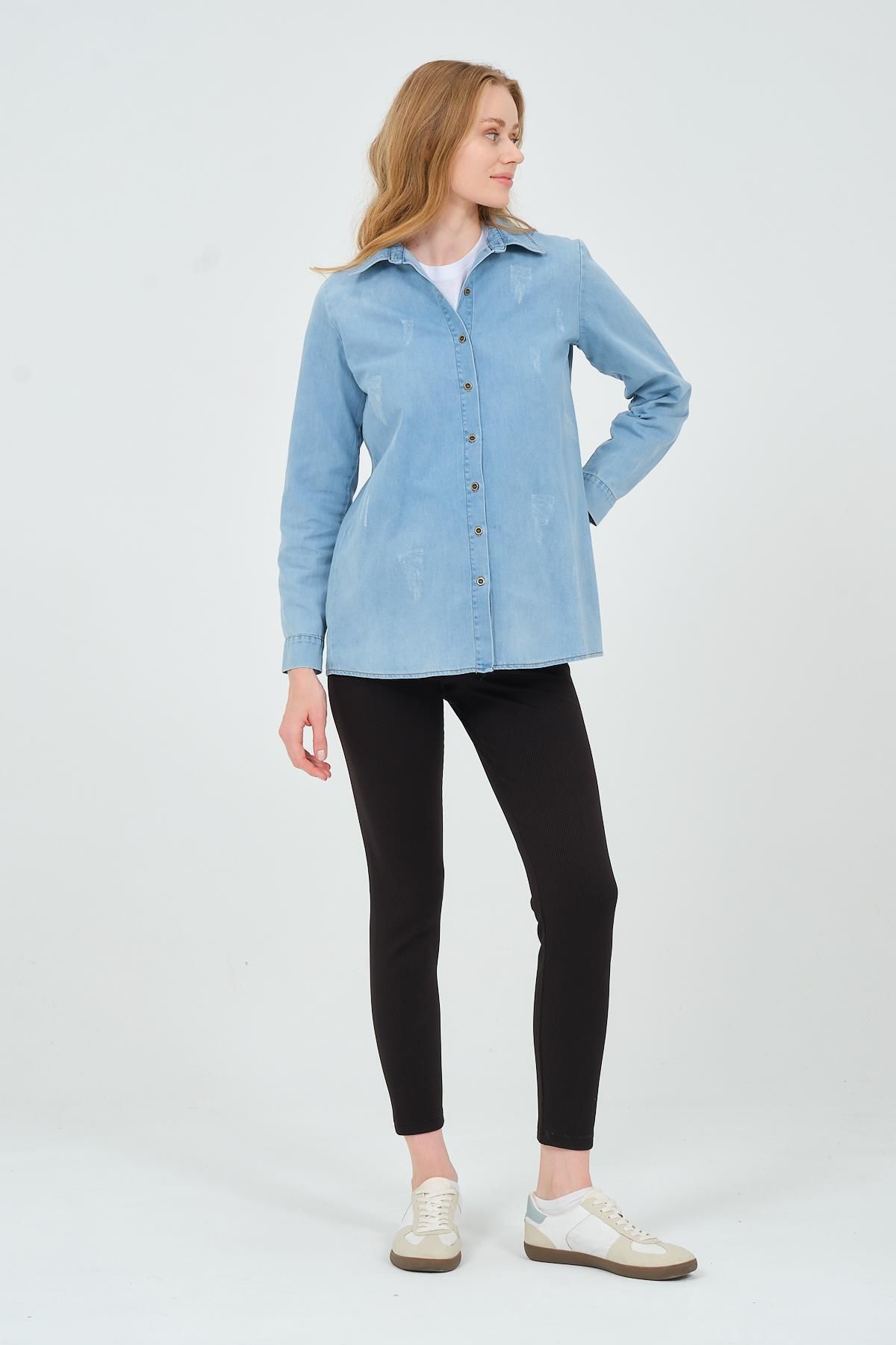 BUSA-Blue Maternity Long Sleeve Denim Shirt 6