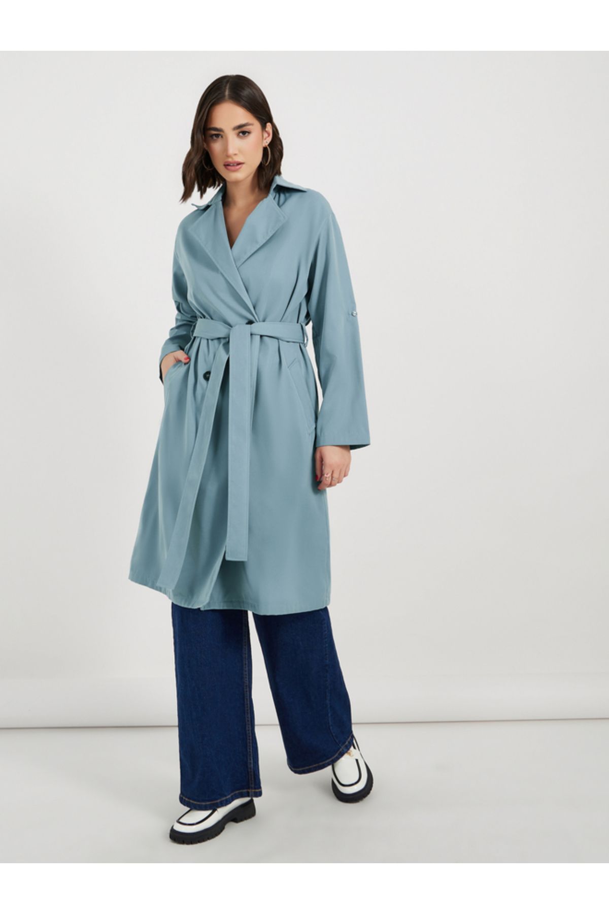 Styli-Regular Fit Knee Length Trench Coat 1
