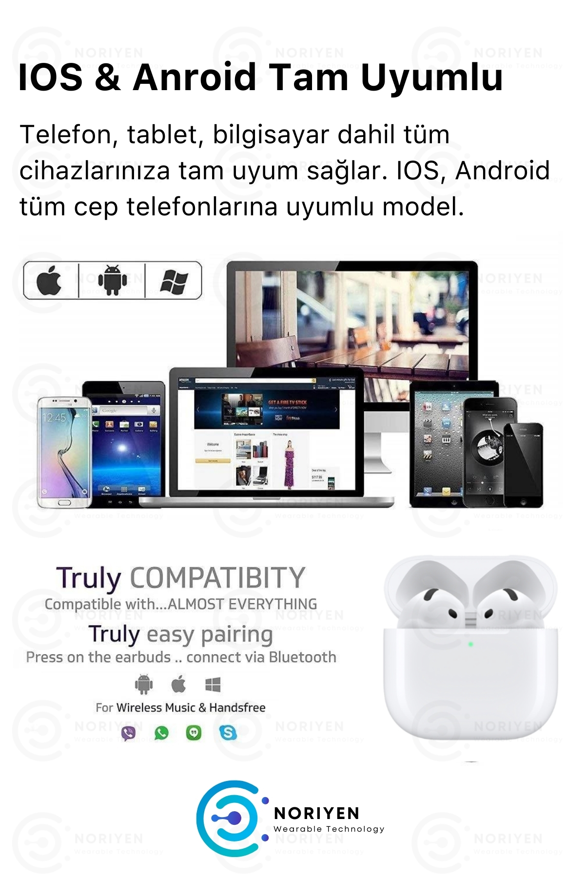 Premium Serisi White 2 Model IOS Android Uyumlu Aktif Gürültü Engelleme Kablosuz Bluetooth Kulaklık