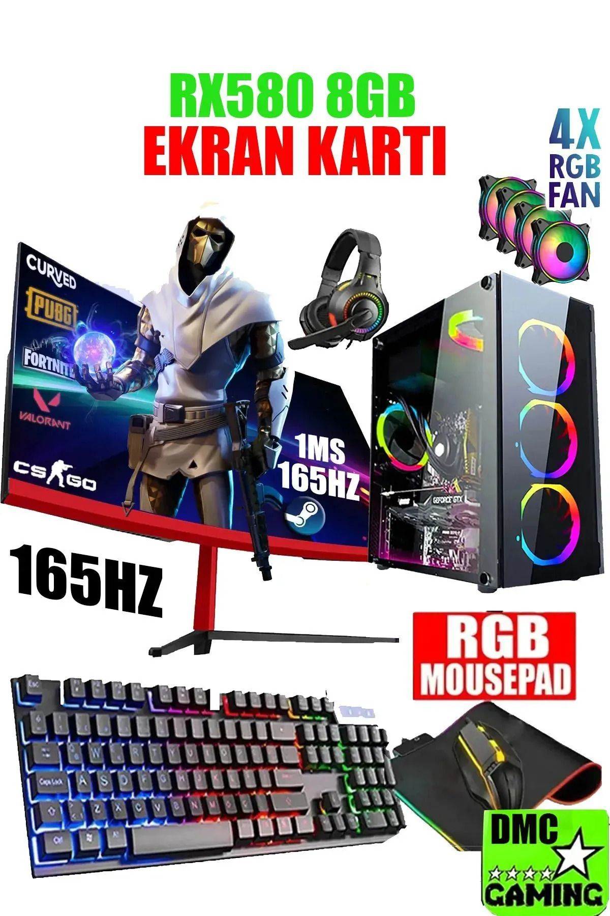 Dmc N188x (PUBG,GTA 5) Amd Ryzen 5 3600,32gb,256gb Ssd 500gb Hdd,rx580,24''165hz Oyuncu Bilgisayarı