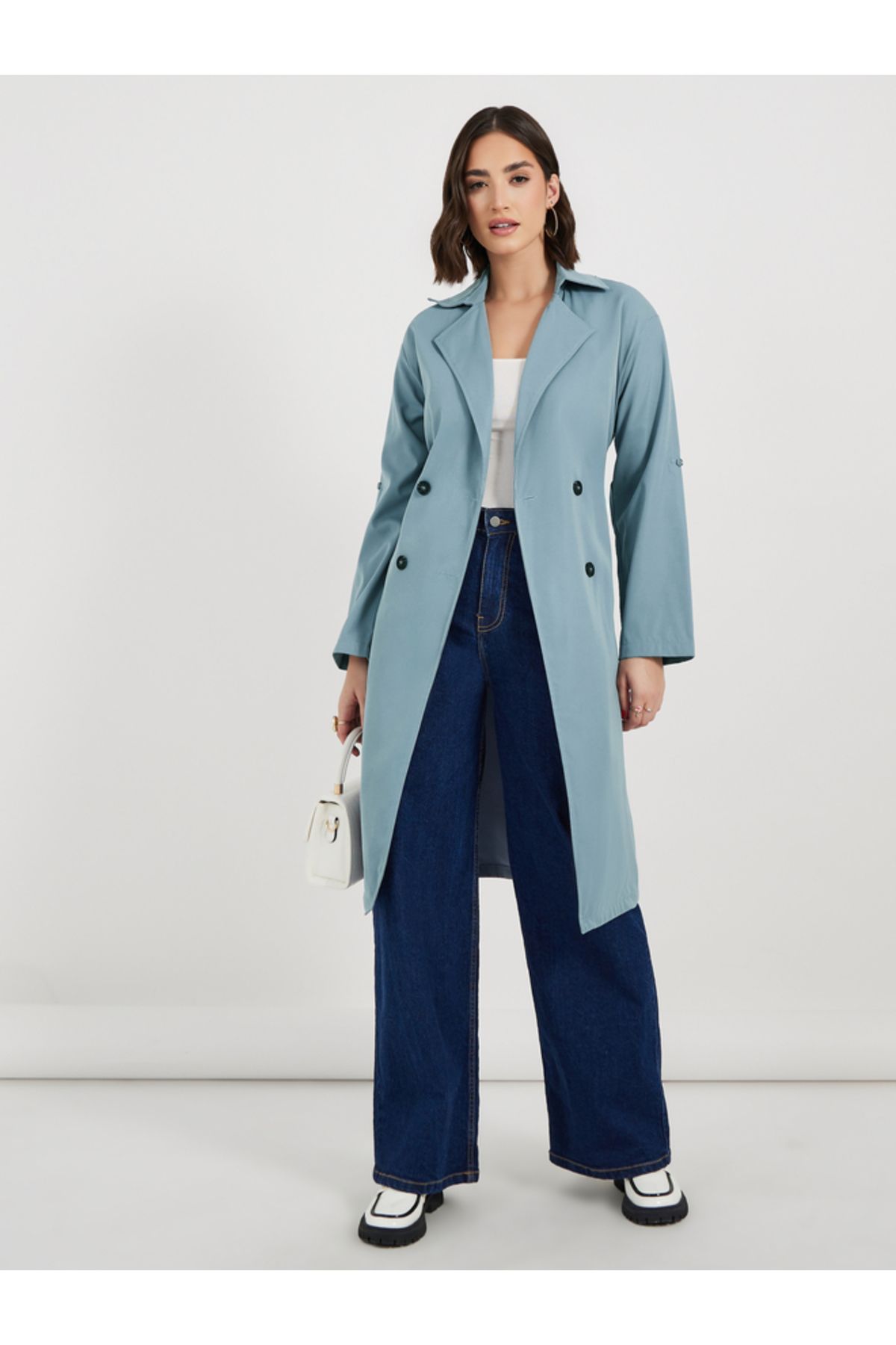 Styli-Regular Fit Knee Length Trench Coat 2