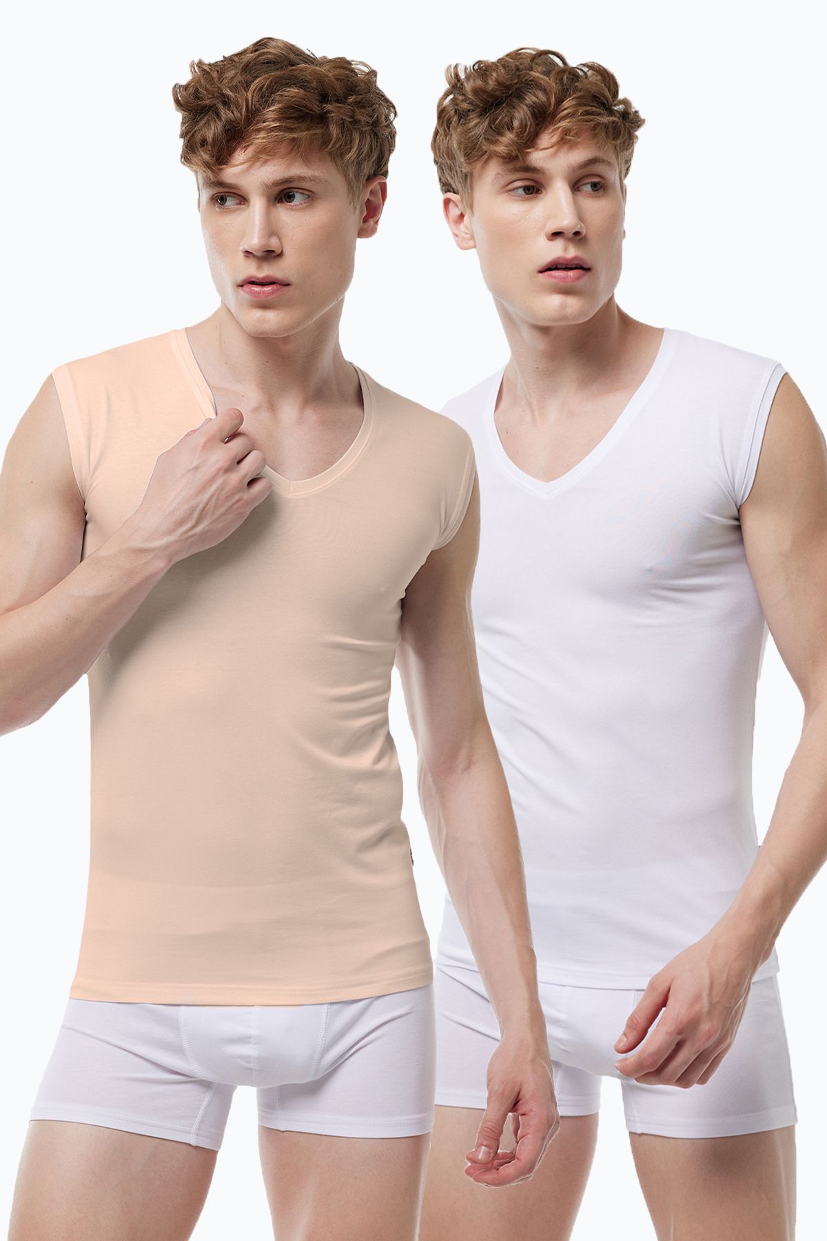 Malabadi-Men's White Skin Color 2-Pack V-Neck Non-Marking Modal Sleeveless Invisible Undershirt 064 1