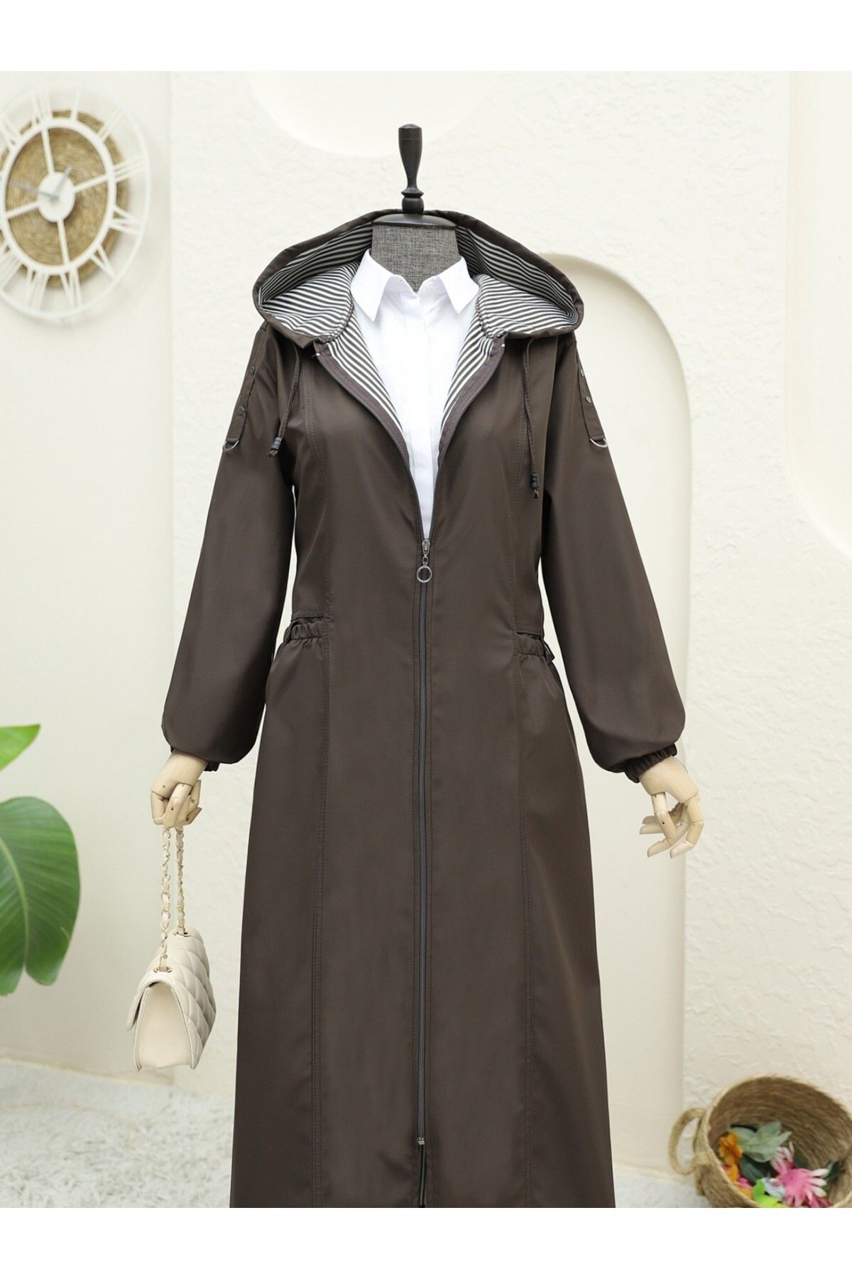 Modamorfo-Long Trench Coat with Snap Pocket and Zipper 1