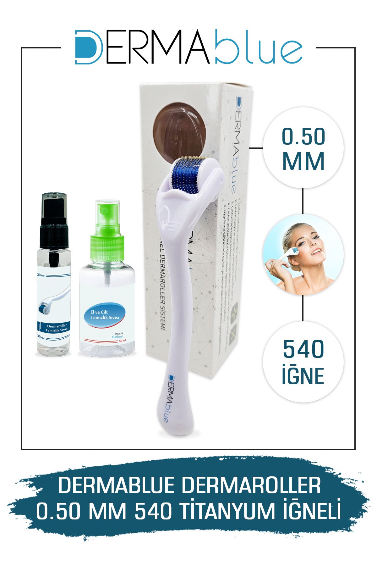 Dermablue 0.50mm Dermaroller 540 Titanyum Iğneli Orijinal Derma Roller