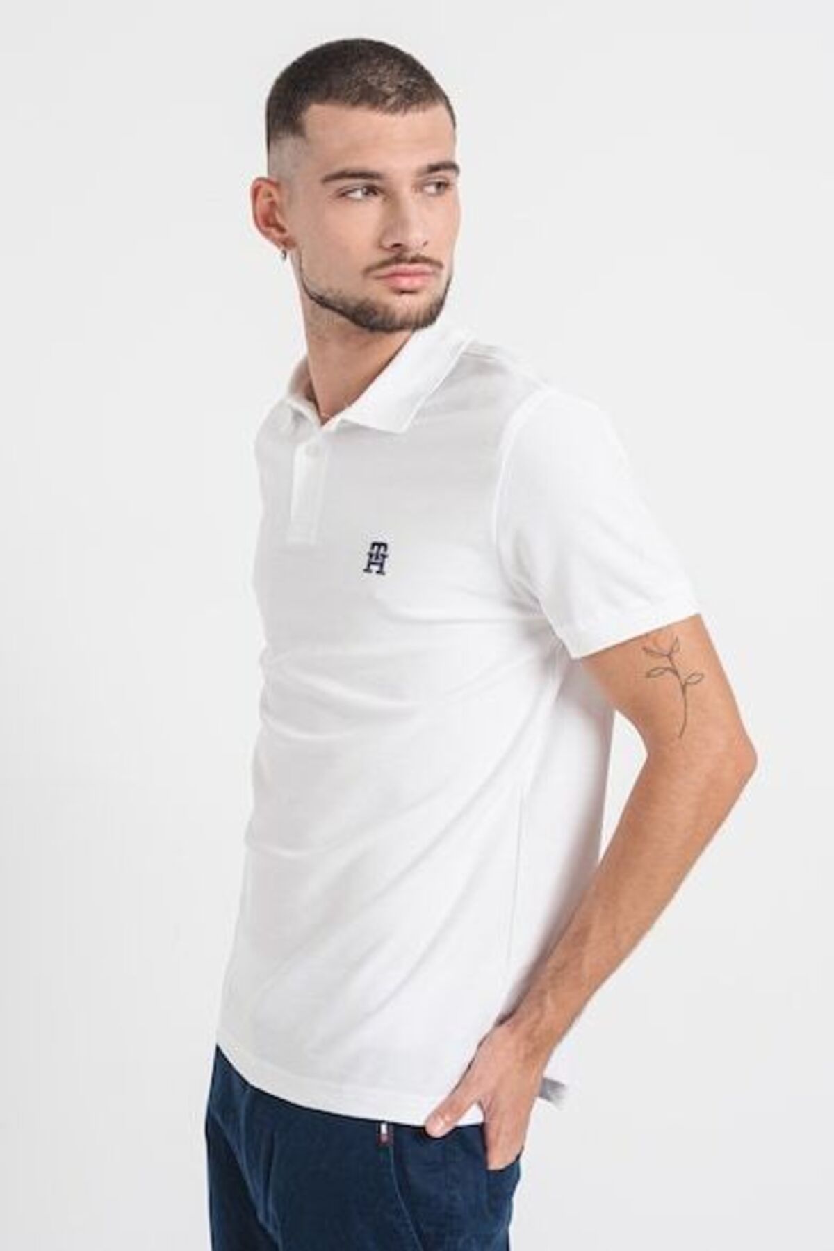 Tommy Hilfiger-Men's White Polo Neck T-Shirt - Cotton, Short Sleeve, Button Closure Mw0Mw33167-Ybr 4