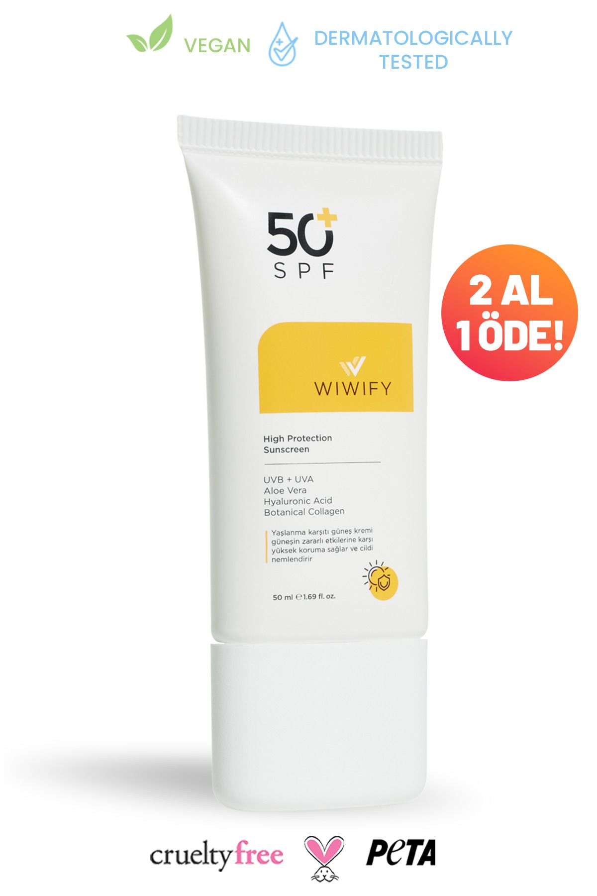 WIWIFY Leke Karşıtı Cilt Tonu Eşitleyici Yüksek Korumalı Güneş Kremi Spf 50+ 50ml (ALOE VERA ÖZLÜ) Pa++++