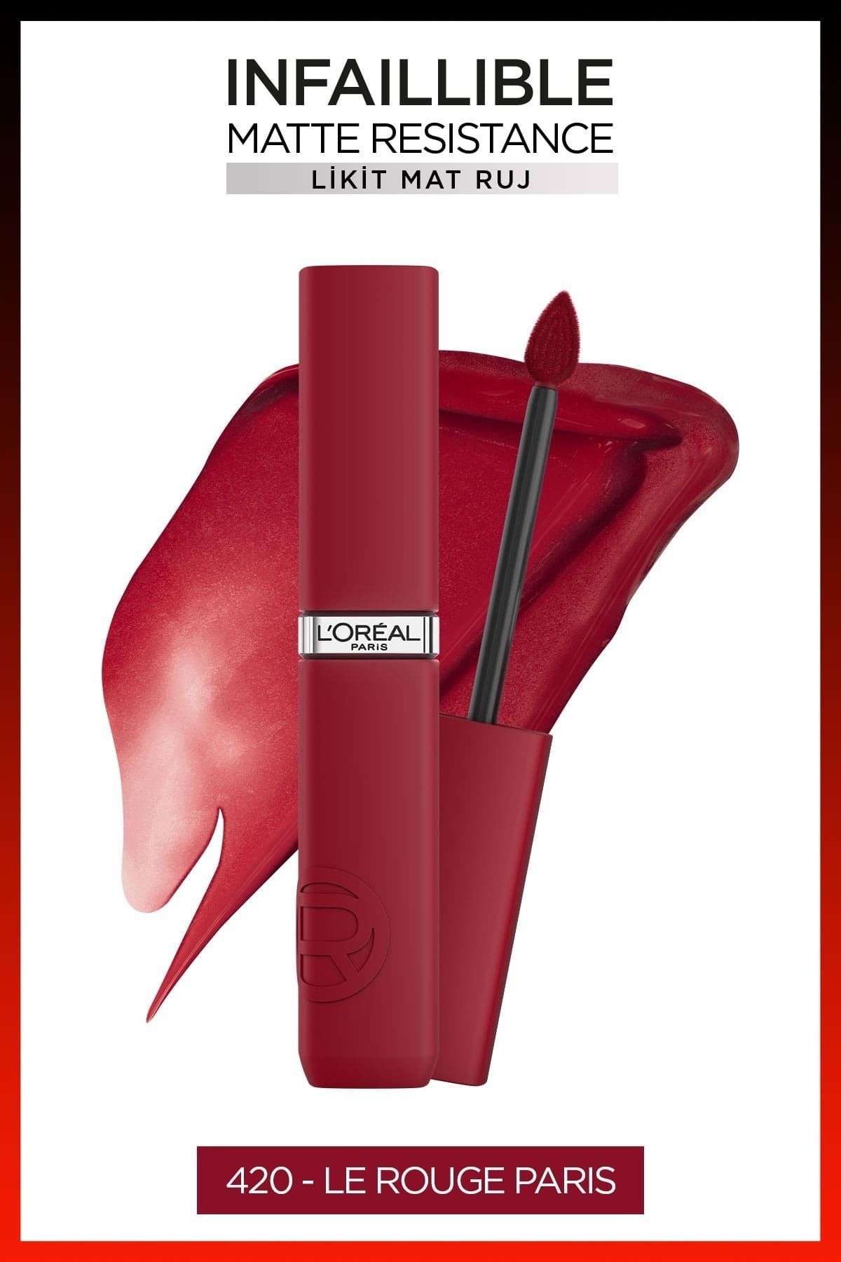 رژلب مات مایع لورآل پاریس Infaillible Matte Resistance - 420 Le Rouge Paris