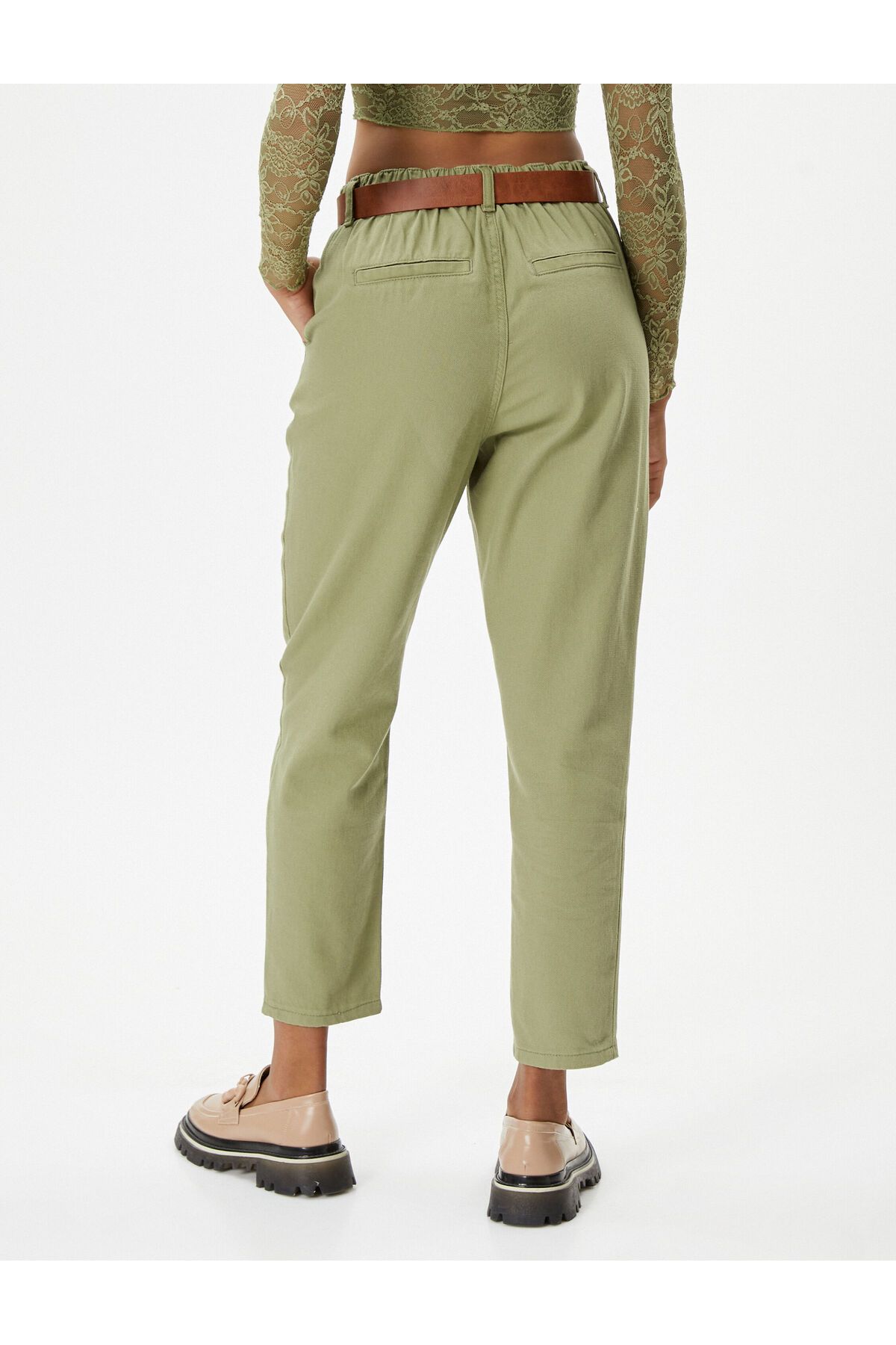 Koton-Παντελόνι Καρότο Ζώνη Crop Leg Pocket Βαμβακερή Άνετη Εφαρμογή 4