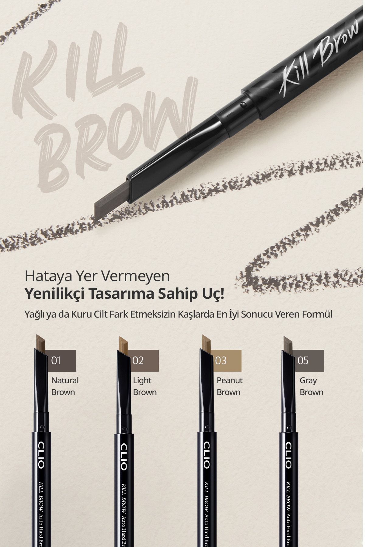 CLIO-Fine Hex Tip Eyebrow Pencil Clio Kill Brow Auto Hard Brow Pencil (05 Gray Brown) 5